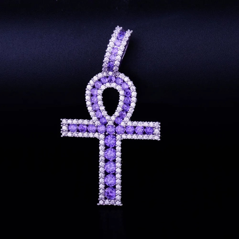 Egyptian Iced Out Ankh Pendant With Gold Rope Chain